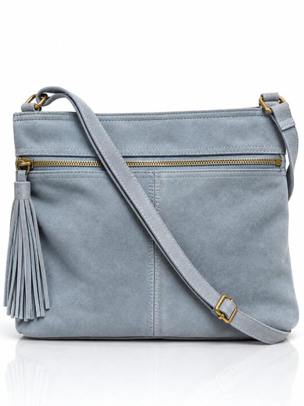 MARGOT Light Blue Suede Leather Crossbody Shoulder Bag